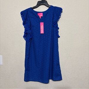 Lilly Pulitzer Vibrant Blue Maxi Dress with Pom-Pom Trim